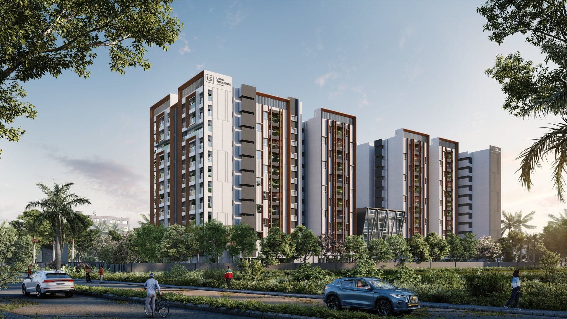 The two wings, with corner balconies on every floor